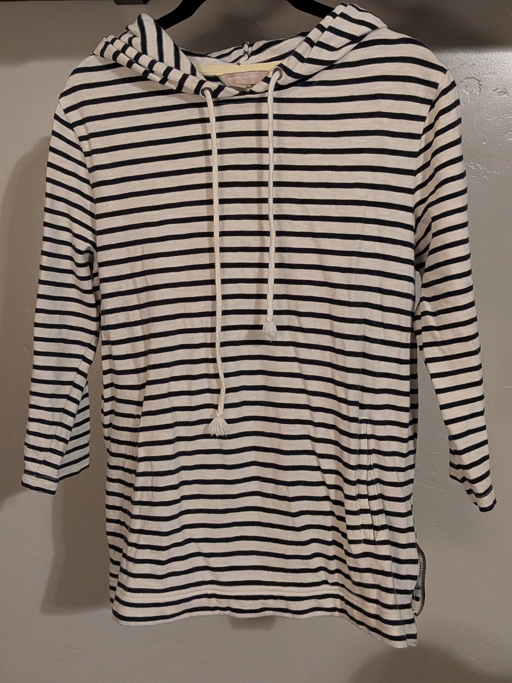 Banana Republic Navy and White Striped Hooded Top